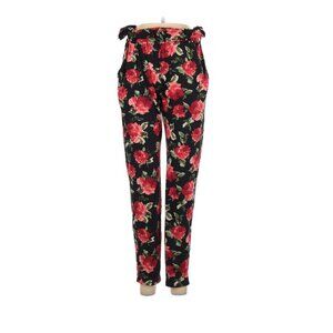 Piphany Black Rose Print High Waist Pants, Size S